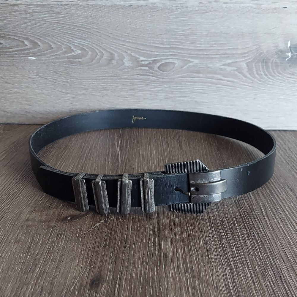 Jamie Black Leather Belt Pewter Buckle Size 36